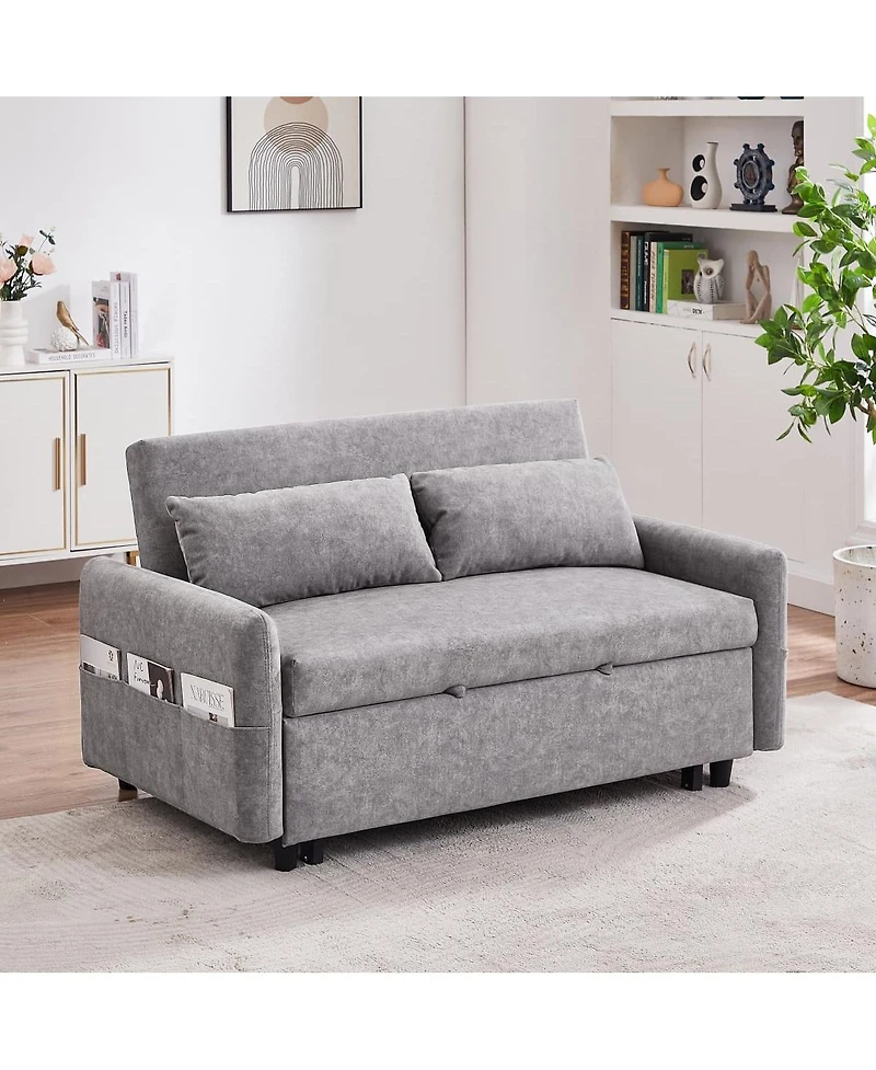 Maison Boucle 55" Convertible Sleeper Loveseat, Pull-Out Sofa Bed with Adjustable Back, Usb A/C Ports & Side Pockets for Small Living Spaces-Maison Bo