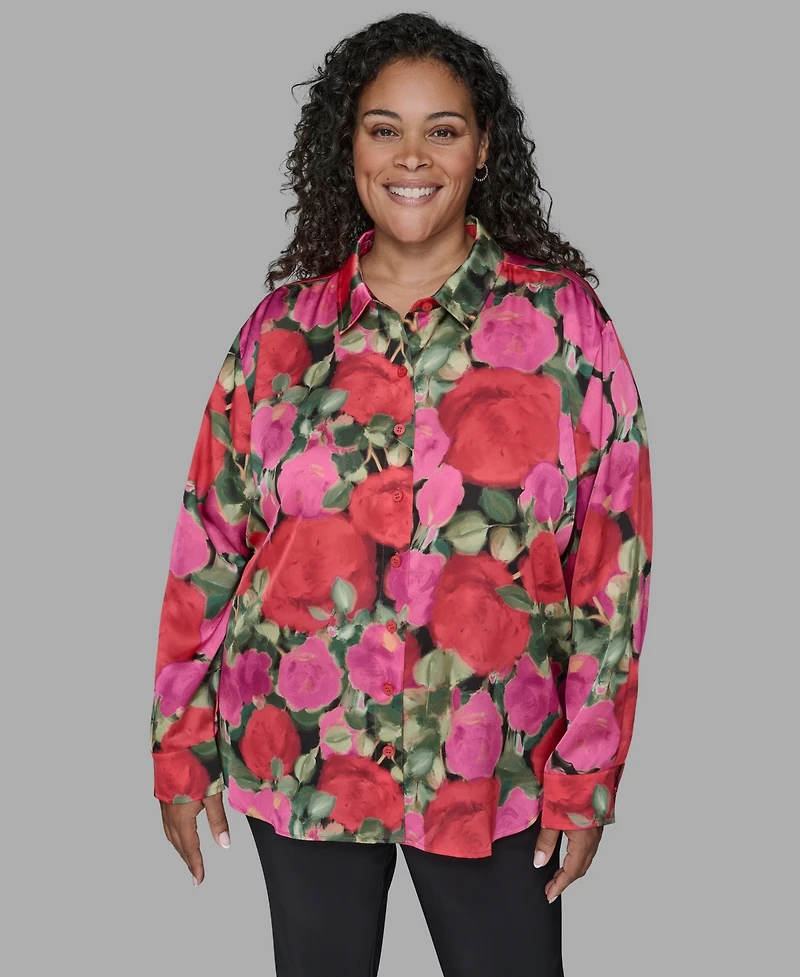 Karl Lagerfeld Paris Plus Floral Print Long Sleeve Top