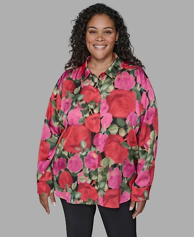 Karl Lagerfeld Paris Plus Floral Print Long Sleeve Top