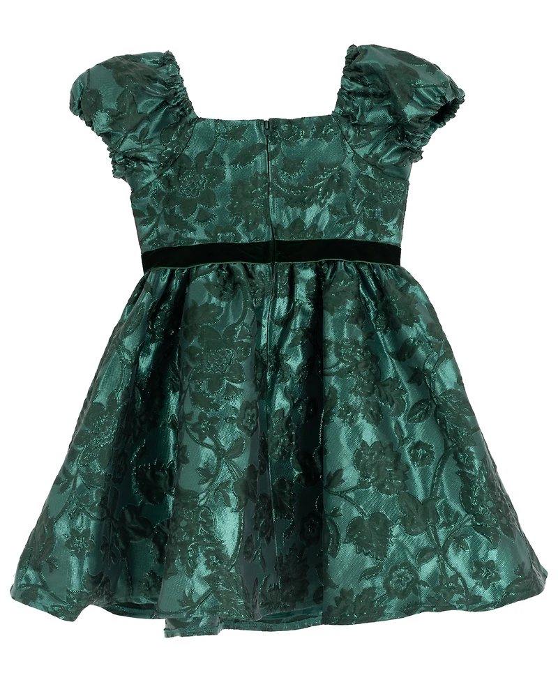Rare Editions Girls 2T-6X Two-Tone Brocade Short-Sleeve Dress