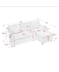 Maison Boucle Maison Boucle Modern Chenille Upholstered Wood Pull-Out Sleeper with Led Lights, Usb Ports & Cup Holders Sofa Bed