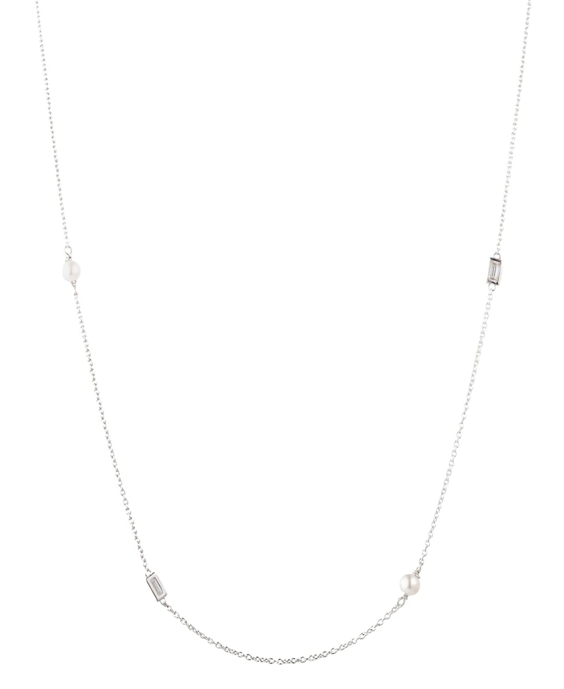 Lauren Ralph Lauren Imitation Pearl, Cubic Zirconia Sterling Silver Station Strand Necklace