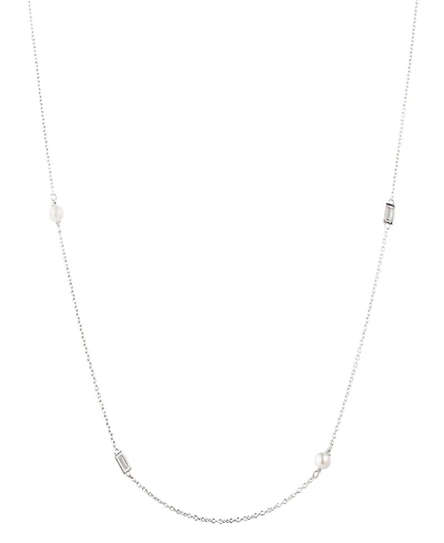 Lauren Ralph Lauren Imitation Pearl, Cubic Zirconia Sterling Silver Station Strand Necklace