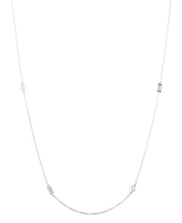 Lauren Ralph Lauren Imitation Pearl, Cubic Zirconia Sterling Silver Station Strand Necklace