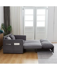 Maison Boucle 64.5 Inch 3-in-1 Corduroy Pull-Out Sleeper Sofa, Adjustable Loveseat Bed with Storage Pockets & 2 Pillows-Maison