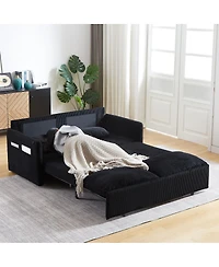 Maison Boucle 64.5 Inch 3-in-1 Corduroy Pull-Out Sleeper Sofa, Adjustable Loveseat Bed with Storage Pockets & 2 Pillows-Maison