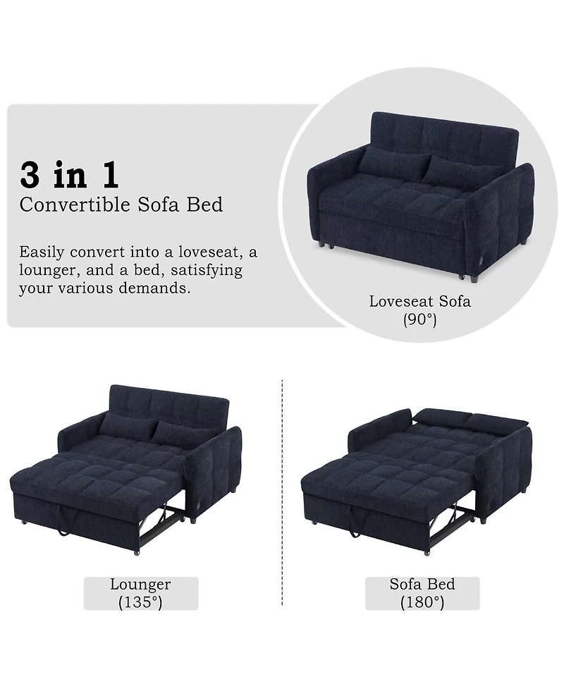 Maison Boucle Pull-Out Sleeper Sofa Bed, 52.8'' Tufted Loveseat with Adjustable Backrest, 3 Usb Ports & 2 Pillows for Apartment or Guest Room-Maison B