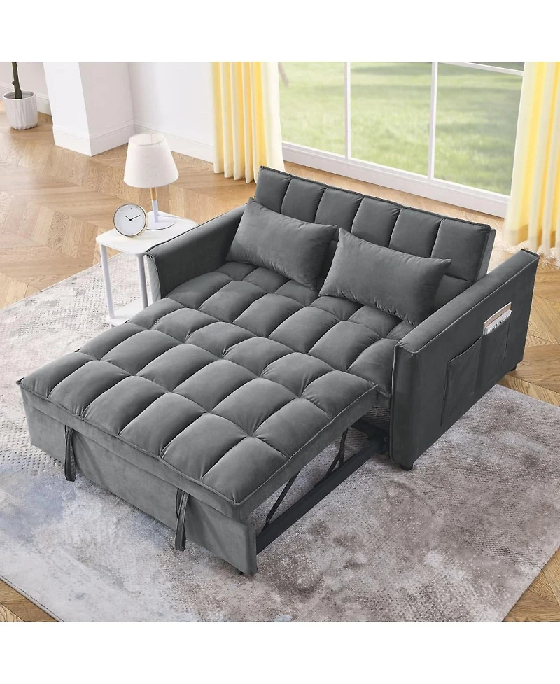 Maison Boucle Convertible Velvet Sofa Bed, 54'' Pull-Out Sleeper Loveseat with 3-Position Adjustable Backrest, Side Pockets & Pillows-Maison Boucle