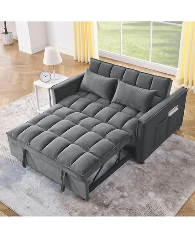 Maison Boucle Convertible Velvet Sofa Bed, 54'' Pull-Out Sleeper Loveseat with 3-Position Adjustable Backrest, Side Pockets & Pillows-Maison Boucle