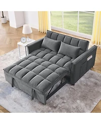 Maison Boucle Convertible Velvet Sofa Bed, 54'' Pull-Out Sleeper Loveseat with 3-Position Adjustable Backrest, Side Pockets & Pillows-Maison Boucle