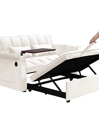 Maison Boucle 55.5'' Foldable Velvet Sofa Bed with Hidden Desk & Usb, Adjustable Sleeper Loveseat with Pillows for Small Spaces-Maison Boucle