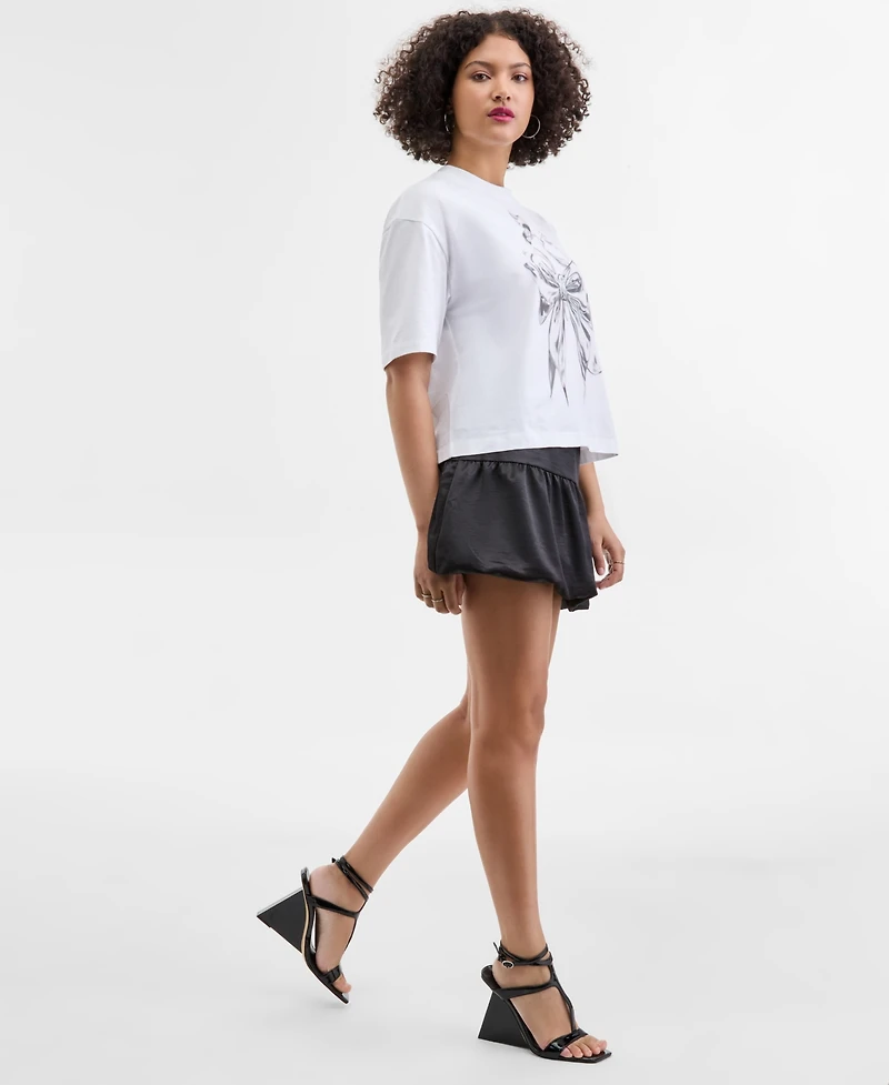 Guess Women's Short-Sleeve Chrome Bow Crewneck T-Shirt