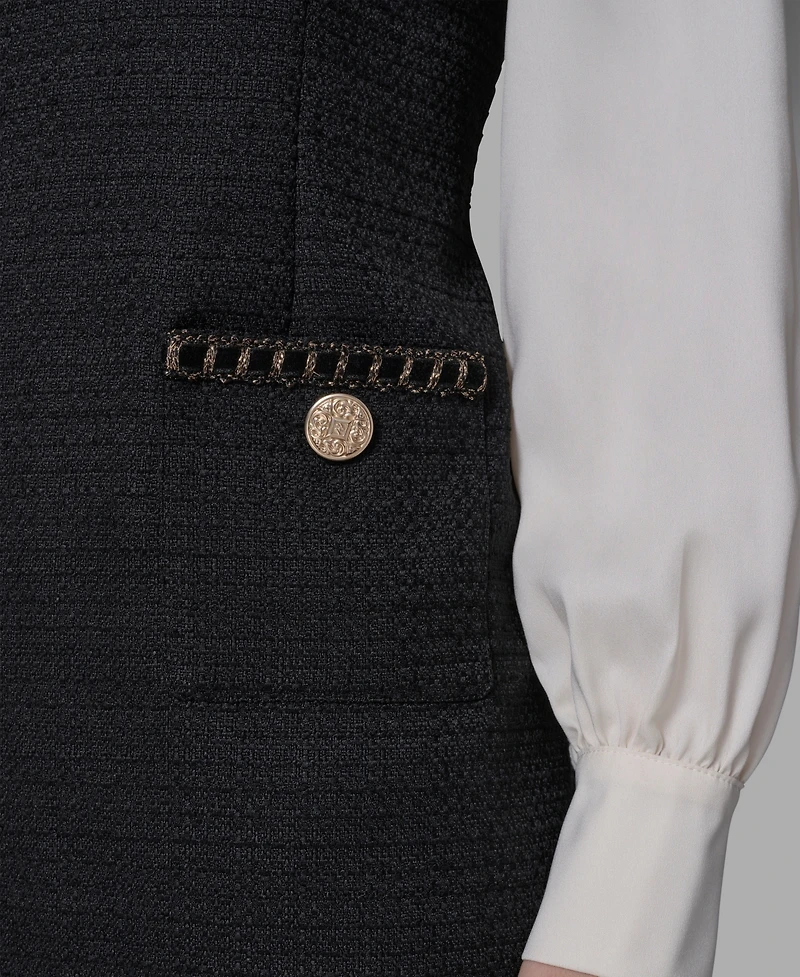 Karl Lagerfeld Paris Women's Textured Tweed Two-Tone Collar Dress