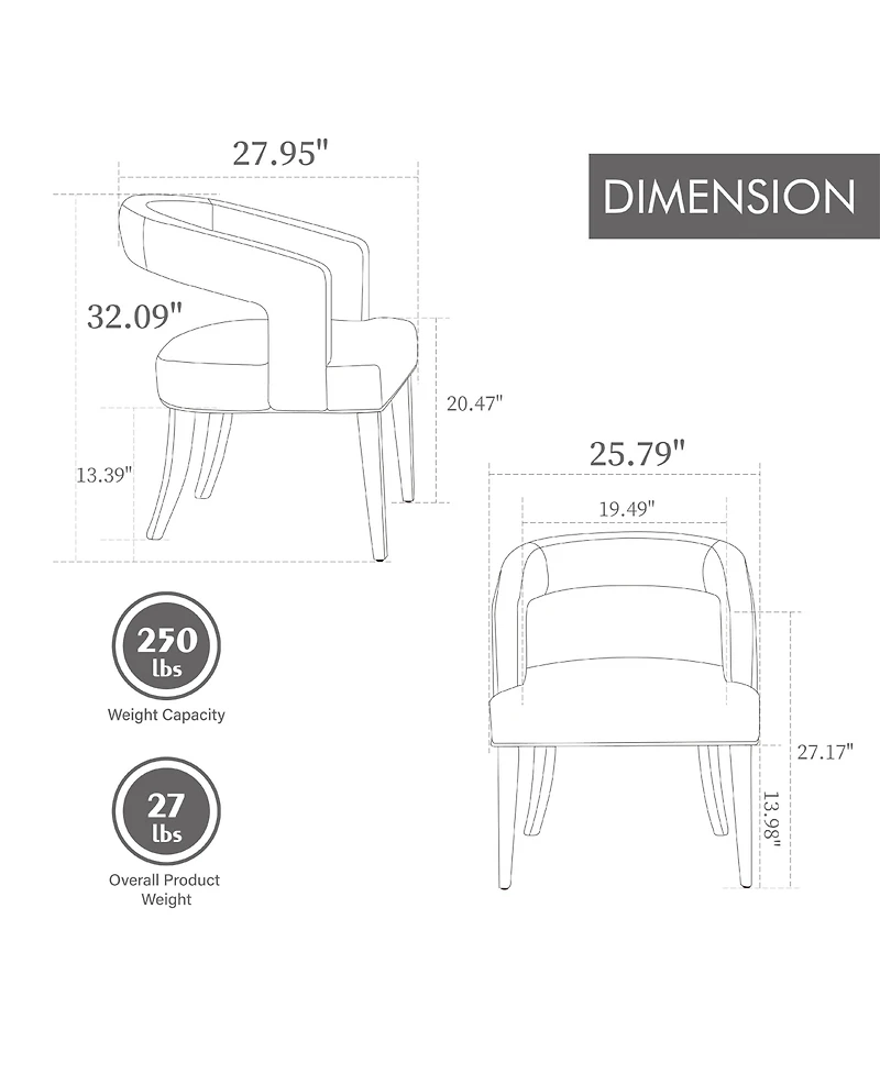 Jujabu 25.79" Wide Modern Barrel Open Back Upholstered Accent Chair with Solid Wood Legs
