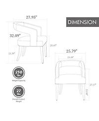 Jujabu 25.79" Wide Modern Barrel Open Back Upholstered Accent Chair with Solid Wood Legs