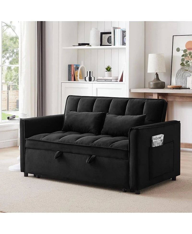 Maison Boucle 65" Pull-Out Sofa Bed with Desk & Usb, Velvet Convertible Sleeper with Adjustable Backrest & Storage for Small Apartments or Offices-Mai