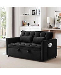Maison Boucle 65" Pull-Out Sofa Bed with Desk & Usb, Velvet Convertible Sleeper with Adjustable Backrest & Storage for Small Apartments or Offices-Mai