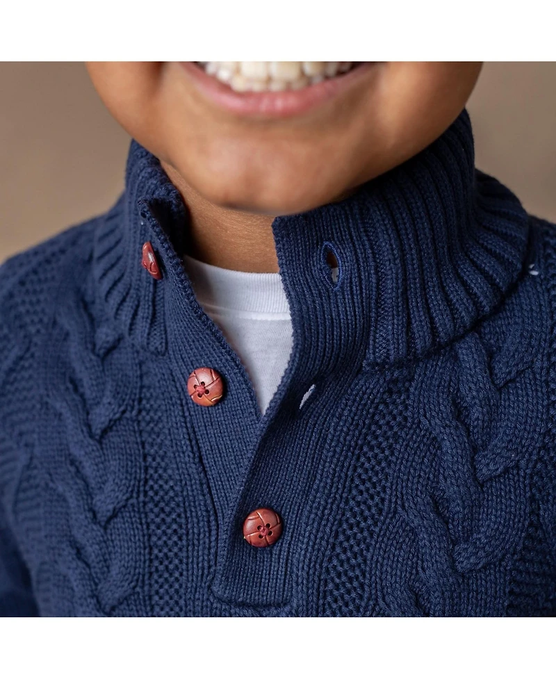 Hope & Henry Boys Organic Mock Neck Cable Sweater with Buttons