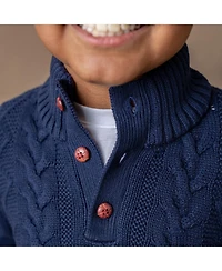 Hope & Henry Boys Organic Mock Neck Cable Sweater with Buttons
