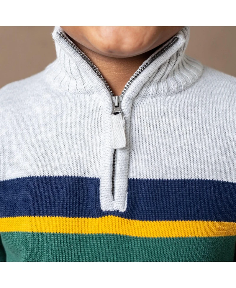Hope & Henry Baby Boys Long Sleeve Half Zip Sweater with Engineered Stripe