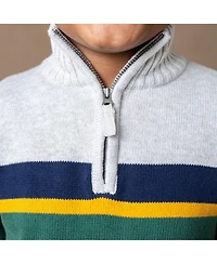 Hope & Henry Baby Boys Long Sleeve Half Zip Sweater with Engineered Stripe