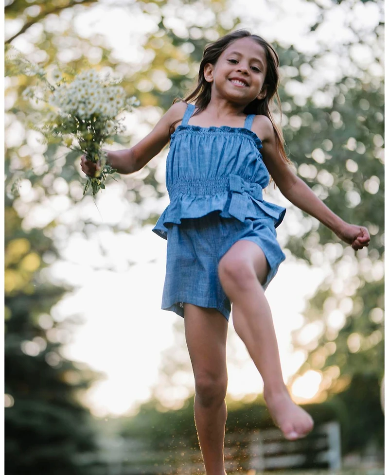 Hope & Henry Toddler Girls Sleeveless Smocked Waist Chambray Romper