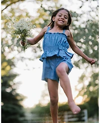 Hope & Henry Toddler Girls Sleeveless Smocked Waist Chambray Romper