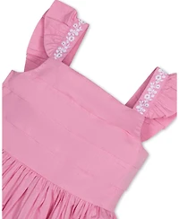 Hope & Henry Big Girls Pleated Flutter Sleeve Apron Dress with Embroidery