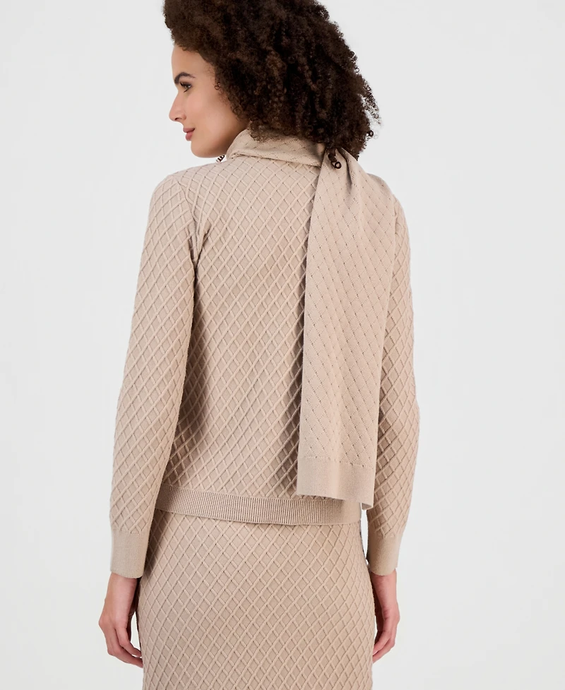 Anne Klein Women's Diamond-Stitch Mock Neck Scarf Sweater