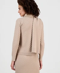 Anne Klein Women's Diamond-Stitch Mock Neck Scarf Sweater
