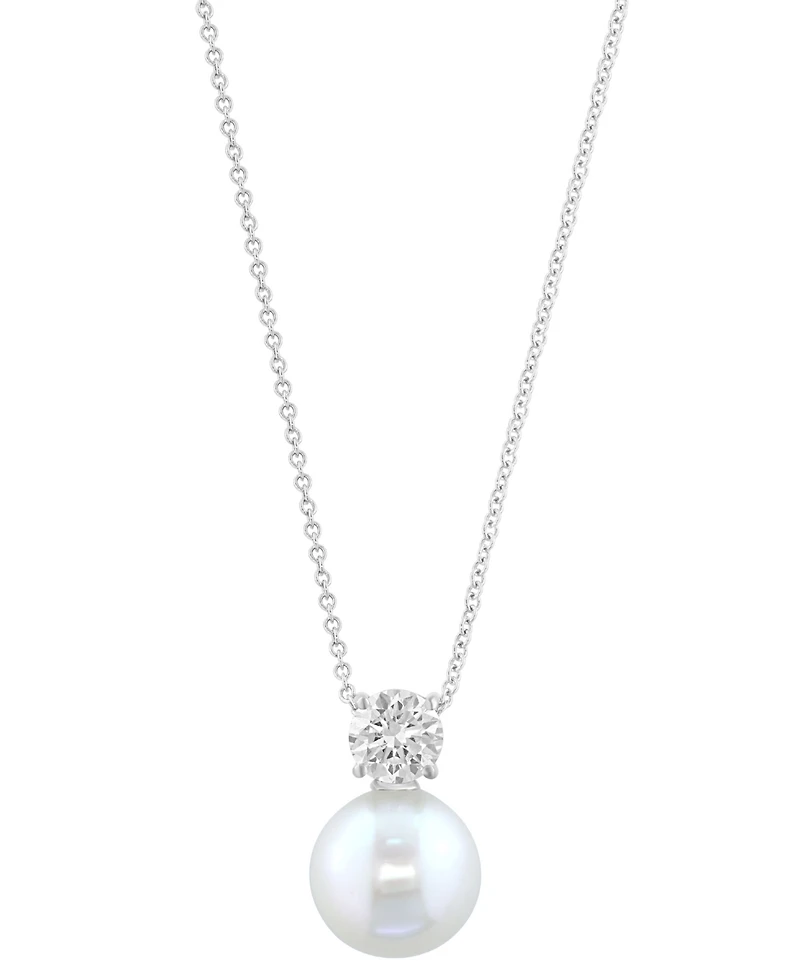 Effy Collection Cultured Freshwater Pearl (11mm) and Lab Grown Diamond (3/4 ct. t.w.) Pendant Necklace in Sterling Silver
