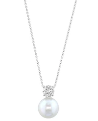 Effy Collection Cultured Freshwater Pearl (11mm) and Lab Grown Diamond (3/4 ct. t.w.) Pendant Necklace in Sterling Silver