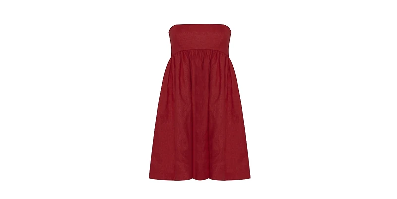 Labeca London Women's Mykonos Deep Red Linen Strapless Mini Dress