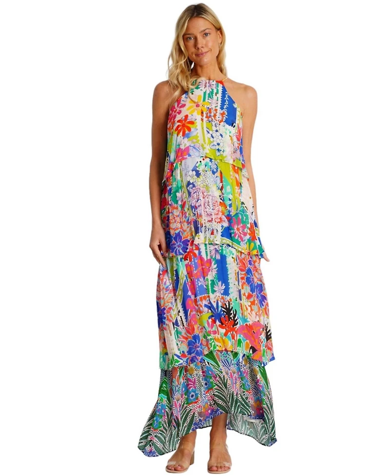La Moda Clothing Women's Flowing Tiered Skirt Maxi Dress