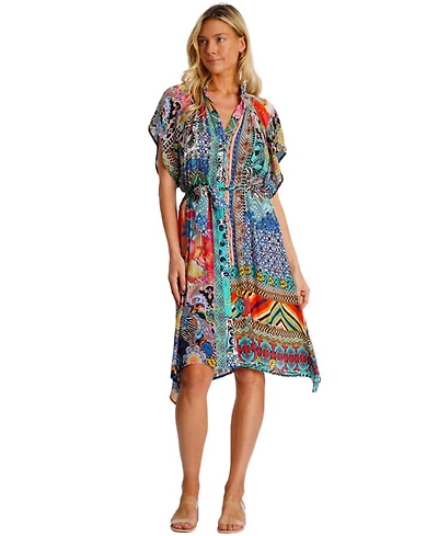 La Moda Clothing Women's Midi Summer Belted Short Sleeve Dress