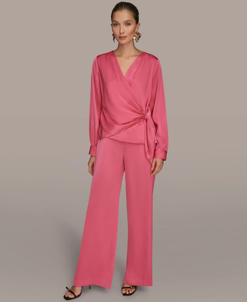 Donna Karan New York Women's Faux Wrap Long Sleeve Top