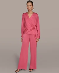 Donna Karan New York Women's Faux Wrap Long Sleeve Top