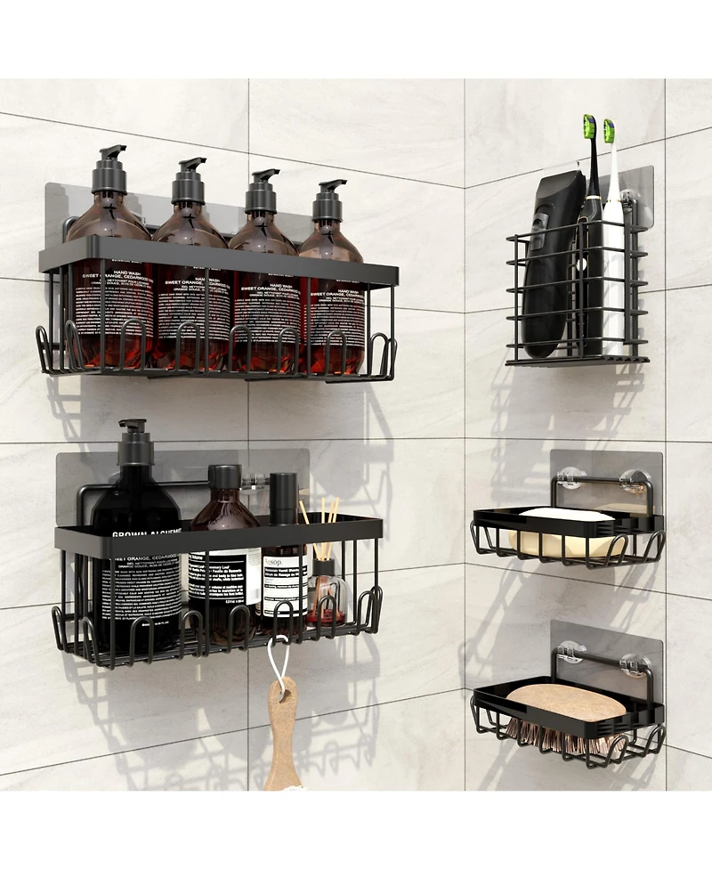Cheer Collection 5-Pack Stainless Steel Shower Caddy – Self-Draining, Heavy-Duty Wall Organizer
