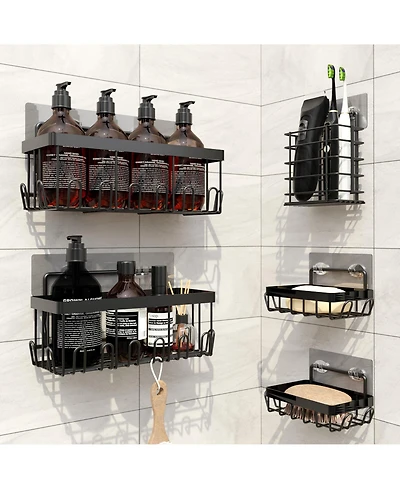 Cheer Collection 5-Pack Stainless Steel Shower Caddy – Self-Draining, Heavy-Duty Wall Organizer