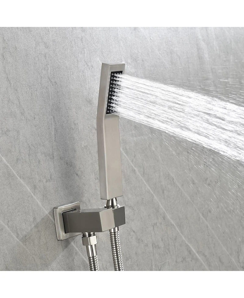 Rainsken 12" Shower Head System Ceiling Mounted Shower, Modern 2-Setting Square Shower System, Rainfall Shower Faucet Set Brushed