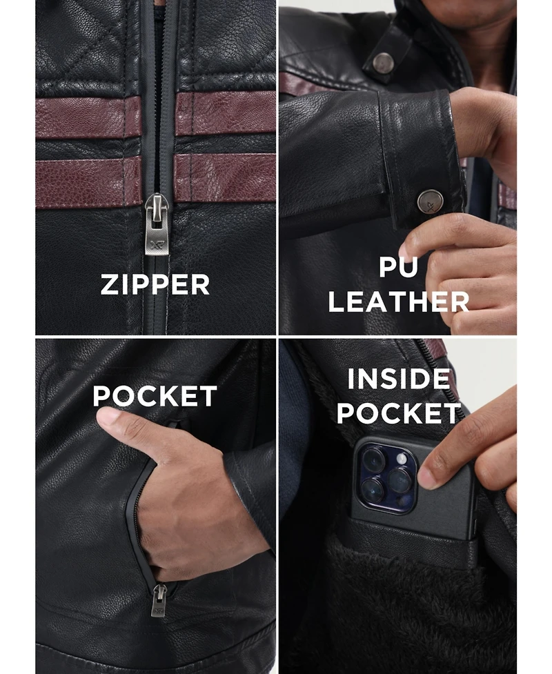 Xray Men's Grainy Pu Jacket Dogs Collar And Quilted Sleeves With Faux Shearling