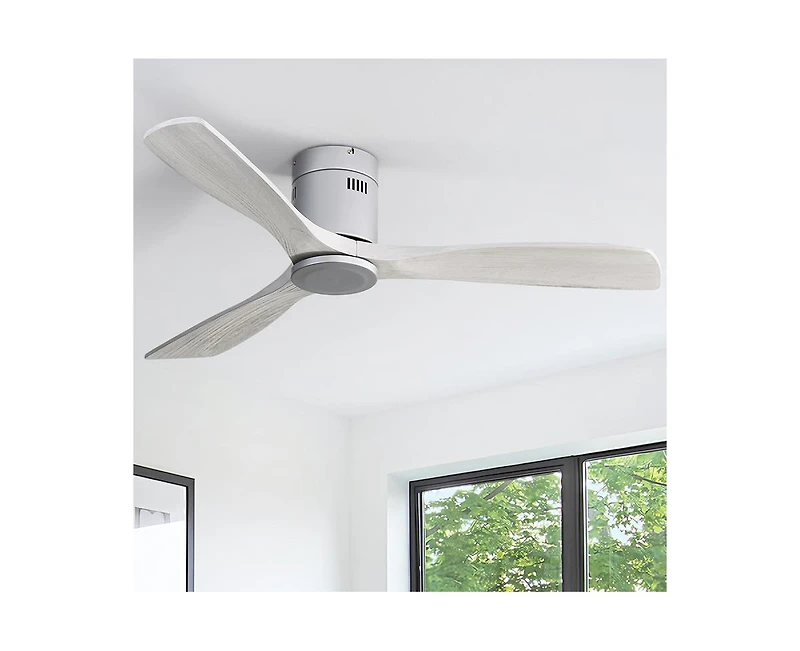 52-inch Modern Sliver 3 Solid Wood Blade Ceiling Fan with 6-speed Remote Control and Forward Reverse Rotation Function for Indoor