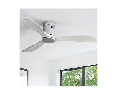 52-inch Modern Sliver 3 Solid Wood Blade Ceiling Fan with 6-speed Remote Control and Forward Reverse Rotation Function for Indoor