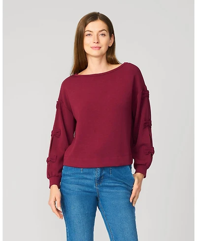 Cable & Gauge Women's Bow Sleeve Detail Scuba Sweatshirt