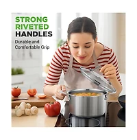 NutriChef 3 Quart Polished Stainless Steel Soup Pot with Glass Lid NCSP3