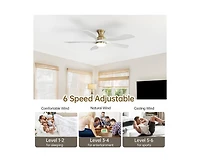 52-inch Modern Minimalist Golden 5-Blade Flush Mount with Led Light Remote Control Supports 6 Speeds and Timer Function