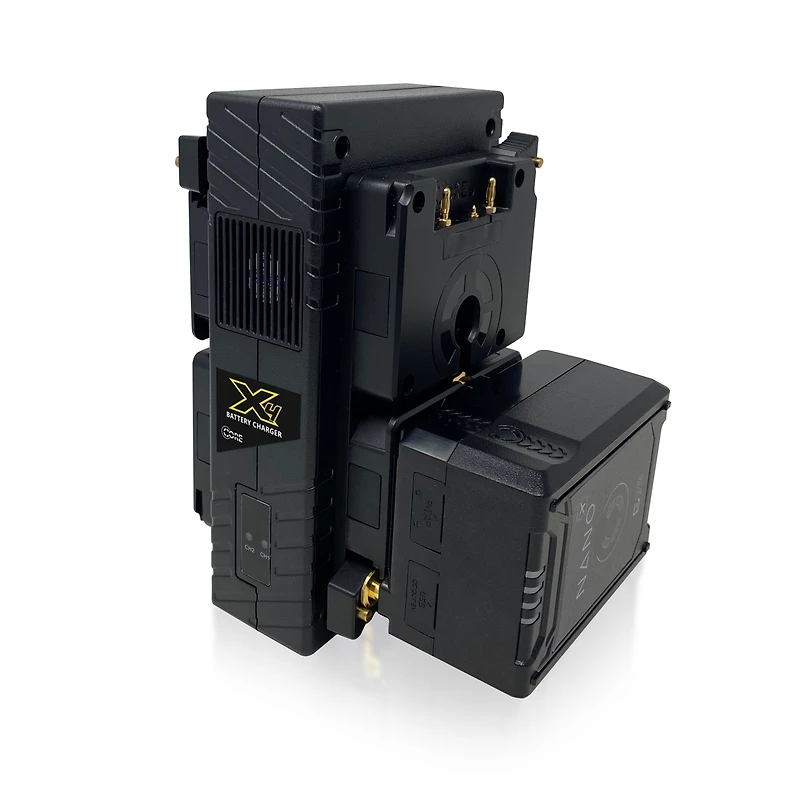Core Swx Nanox Micro 98 98Wh 14.8V 6600mAh Smart Gold Mount Battery, 4-Pack with Gp-X4A Quad Charger
