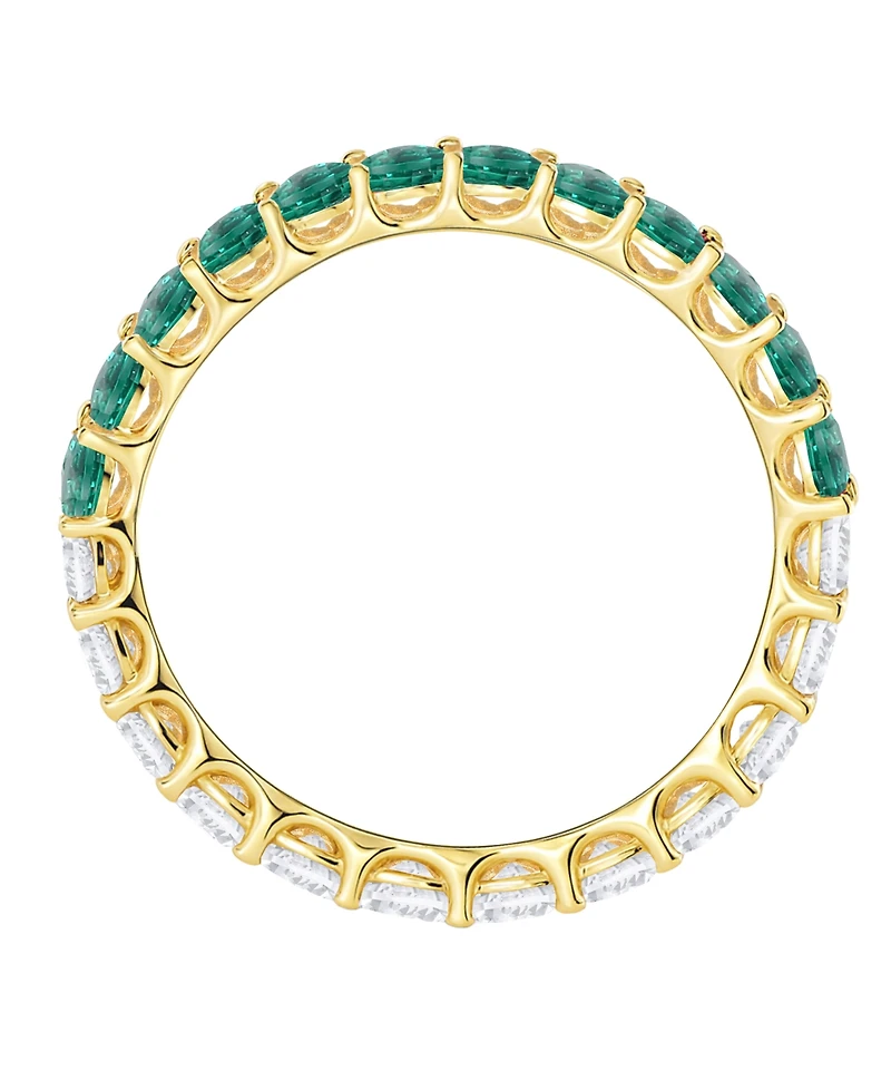 Macy's Lab-Grown Emerald (5/8 ct. t.w.) and Lab-Grown White Sapphire (1 ct. t.w.) Band Ring in 14K Gold Over Sterling Silver