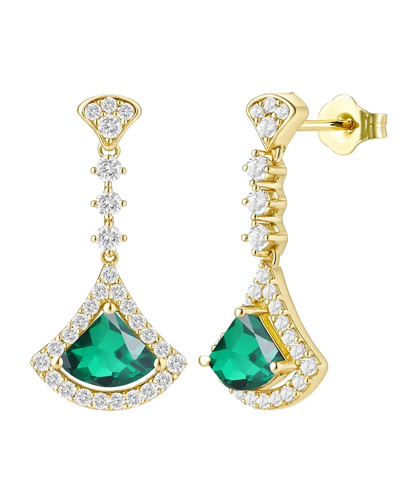Macy's Lab-Grown Emerald (1 ct. t.w.) and Lab-Grown White Sapphire (1/2 ct. t.w.) Drop Earrings in 14K Gold Over Sterling Silver
