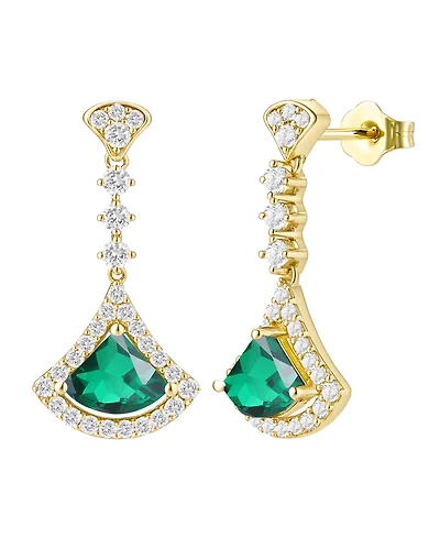 Macy's Lab-Grown Emerald (1 ct. t.w.) and Lab-Grown White Sapphire (1/2 ct. t.w.) Drop Earrings in 14K Gold Over Sterling Silver